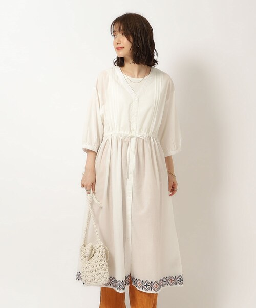 洗える/インド綿100％】さらりと着こなす 裾刺繍ワンピース
