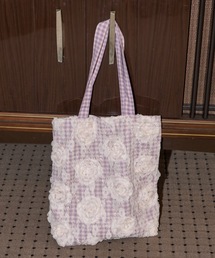 lace rose check bag/レースチェックトートバッグ