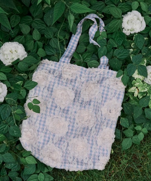 idem（イデム）の「lace rose check bag/レースチェックトートバッグ（トートバッグ・レディース・パープル/ブルー・FREE）」の2枚目の写真