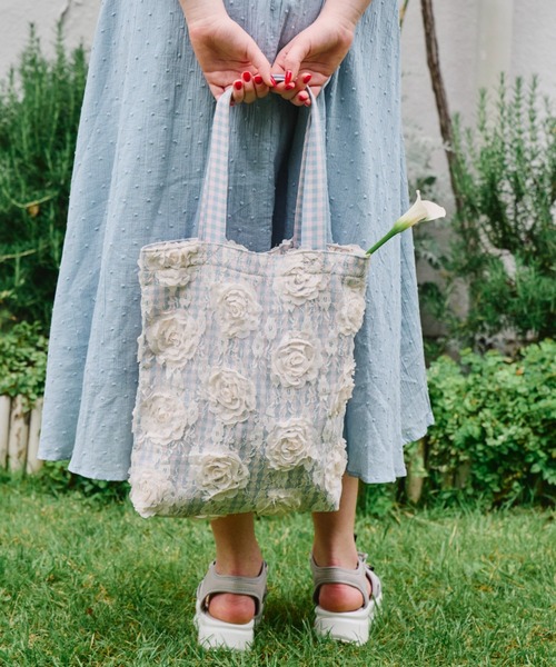 idem（イデム）の「lace rose check bag/レースチェックトートバッグ（トートバッグ・レディース・パープル/ブルー・FREE）」の7枚目の写真