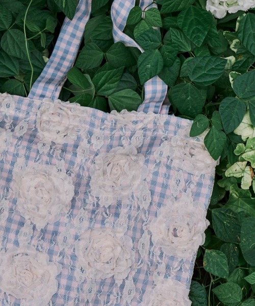 idem（イデム）の「lace rose check bag/レースチェックトートバッグ（トートバッグ・レディース・パープル/ブルー・FREE）」の12枚目の写真
