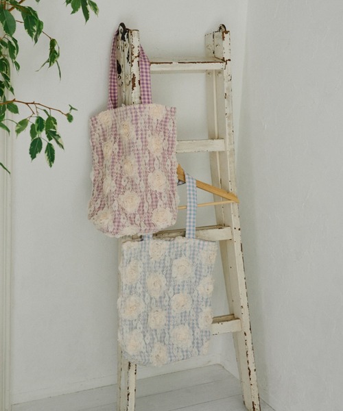 idem（イデム）の「lace rose check bag/レースチェックトートバッグ（トートバッグ・レディース・パープル/ブルー・FREE）」の10枚目の写真