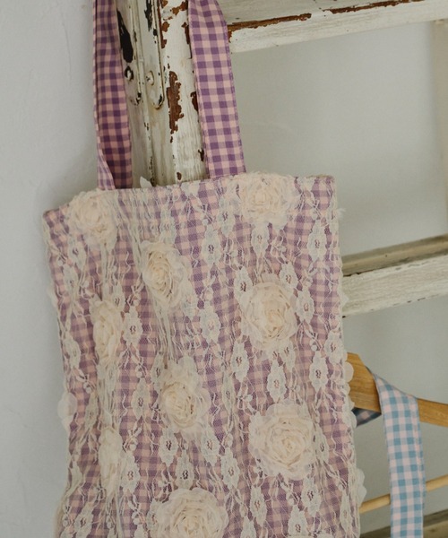idem（イデム）の「lace rose check bag/レースチェックトートバッグ（トートバッグ・レディース・パープル/ブルー・FREE）」の9枚目の写真