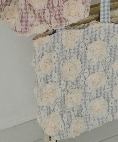 idem（イデム）の「lace rose check bag/レースチェックトートバッグ（トートバッグ・レディース・パープル/ブルー・FREE）」の13枚目の写真