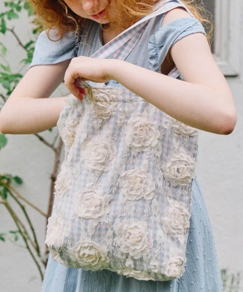 idem（イデム）の「lace rose check bag/レースチェックトートバッグ（トートバッグ・レディース・パープル/ブルー・FREE）」の19枚目の写真