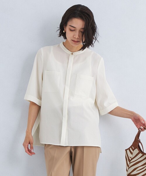 green label relaxing(グリーンレーベルリラクシング)の「ドライタッチ ポケット シャツ -マシンウォッシャブル-(シャツ/ブラウス・レディース・ベージュ/ダークグレー/オフホワイト/ナチュラル/ネイビー/モカ・FREE)」の11枚目の写真