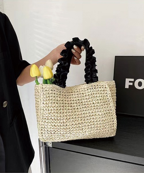 CORNERS(コーナーズ)の「フリルリボンかごバッグ(かごバッグ・レディース・アイボリー/ブラウン・FREE)」の2枚目の写真