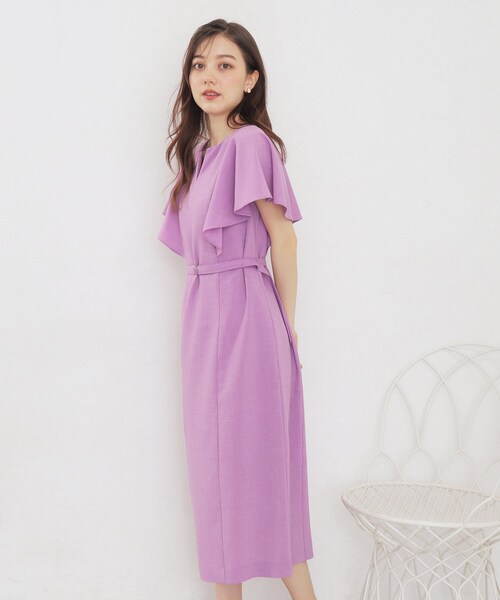 elu. babystylelab ネイビー フレアスリーブ Aラインワンピース セール】リネンタッチ フレアスリーブワンピース【防シワ/接触冷