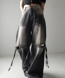 ※※【 4size / 2color 】カットアウトストラップヴィンテージルーズデニム / cutout strap vintage loose denim