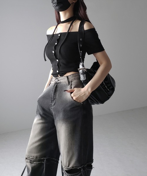 me+em select(ミームセレクト)の「※※【 4size / 2color 】カットアウトストラップヴィンテージルーズデニム / cutout strap vintage loose denim(デニムパンツ・レディース・ブルー/ブラック・SMALL/MEDIUM/LARGE/X-LARGE)」の9枚目の写真