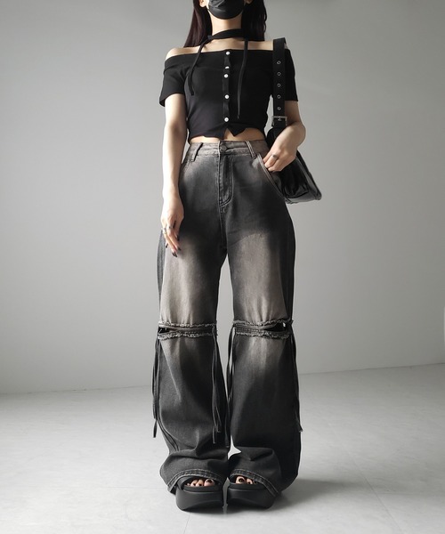 me+em select(ミームセレクト)の「※※【 4size / 2color 】カットアウトストラップヴィンテージルーズデニム / cutout strap vintage loose denim(デニムパンツ・レディース・ブルー/ブラック・SMALL/MEDIUM/LARGE/X-LARGE)」の11枚目の写真