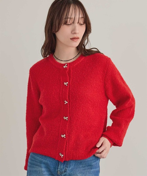 miette(ミエット)の「リボンボタンブークレニットカーディガン(カーディガン/ボレロ・レディース・ブラック/ブルー/レッド・FREE)」の1枚目の写真