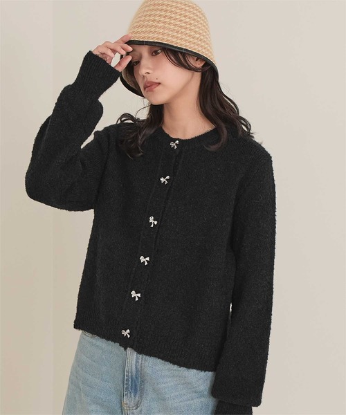 miette(ミエット)の「リボンボタンブークレニットカーディガン(カーディガン/ボレロ・レディース・ブラック/ブルー/レッド・FREE)」の2枚目の写真