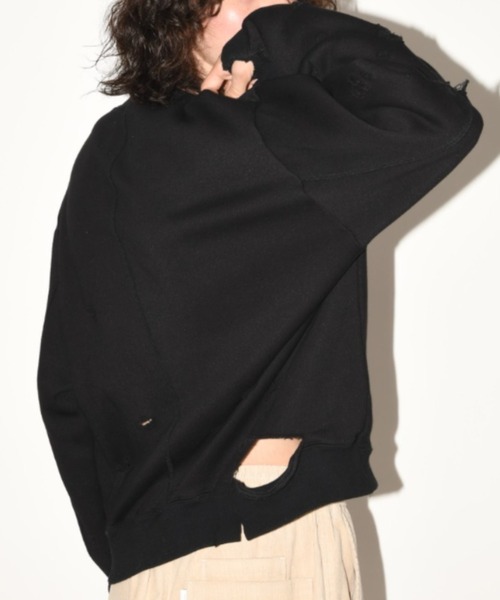フロントプリント ダメージ加工スウェット”haute' damage sweat