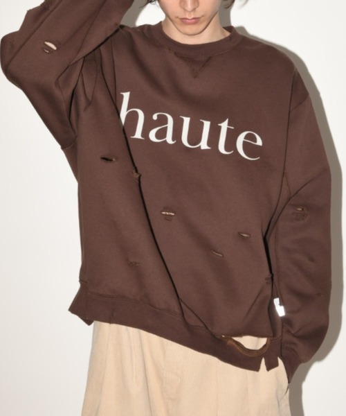 スウェットセットアップ ダメージスウェット ダメージ加工 supre フロントプリント ダメージ加工スウェット”haute' damage sweat