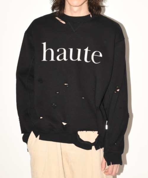 フロントプリント ダメージ加工スウェット”haute' damage sweat