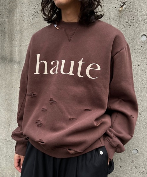 フロントプリント ダメージ加工スウェット”haute' damage sweat