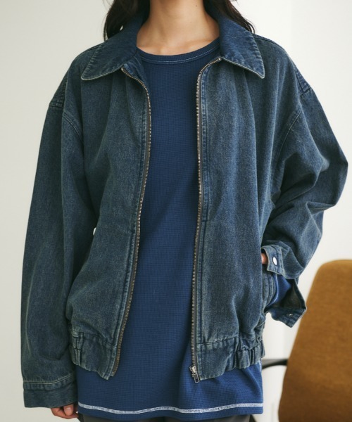 MIEL CRISHUNANT（ミエルクリシュナ）の「【ユニセックス】ヴィンテージライクデニムブルゾン（ブルゾン・レディース・ライトブラック/ブルー/ライトブルー・FREE）」の2枚目の写真