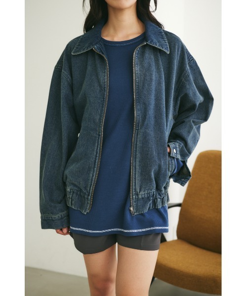 MIEL CRISHUNANT（ミエルクリシュナ）の「【ユニセックス】ヴィンテージライクデニムブルゾン（ブルゾン・レディース・ライトブラック/ブルー/ライトブルー・FREE）」の4枚目の写真