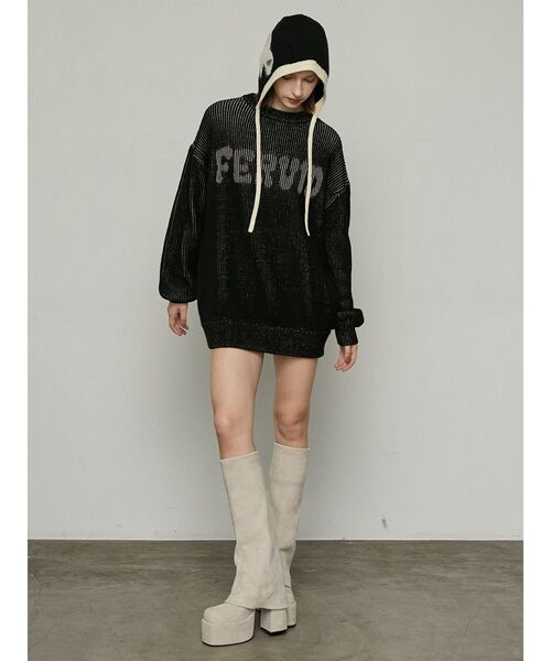 EMODA(エモダ)の「シャギーロゴニットキャップ(ニットキャップ/ビーニー・レディース・グレー/ブラック・FREE)」の7枚目の写真