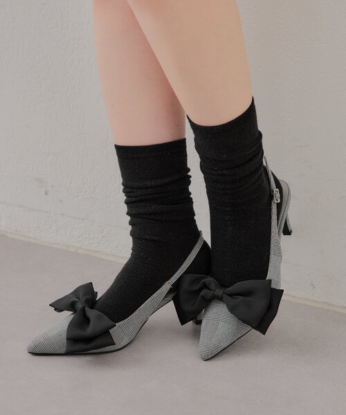 PEDRO【日本未上陸】リボンヒールパンプス♪お洒落 エレガント パンプス ブラック ミッドヒール: 60mm, sr Twenty - Pumps