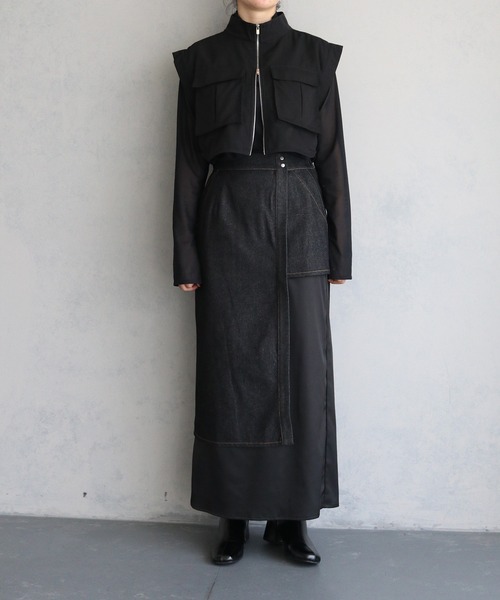 &g'aime(アンジェム)の「【&g’aime】サテンドッキングデニムスカート SATIN DOCKING DENIM SKIRT(デニムスカート・レディース・ブラック・FREE)」の15枚目の写真