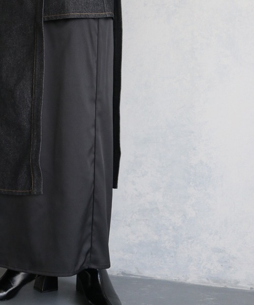 &g'aime(アンジェム)の「【&g’aime】サテンドッキングデニムスカート SATIN DOCKING DENIM SKIRT(デニムスカート・レディース・ブラック・FREE)」の5枚目の写真