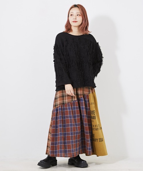 CUBE SUGAR(キューブシュガー)の「チェック×OE天竺パウダー加工ティアードスカート(スカート・レディース・カーキ/ネイビー/キャメル・M)」の13枚目の写真