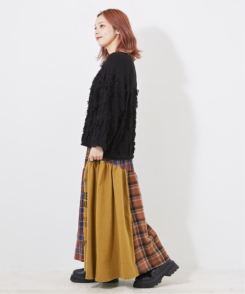 CUBE SUGAR(キューブシュガー)の「チェック×OE天竺パウダー加工ティアードスカート(スカート・レディース・カーキ/ネイビー/キャメル・M)」の14枚目の写真