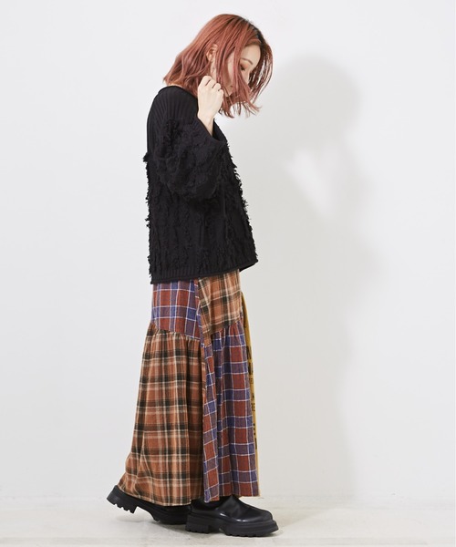 CUBE SUGAR(キューブシュガー)の「チェック×OE天竺パウダー加工ティアードスカート(スカート・レディース・カーキ/ネイビー/キャメル・M)」の15枚目の写真