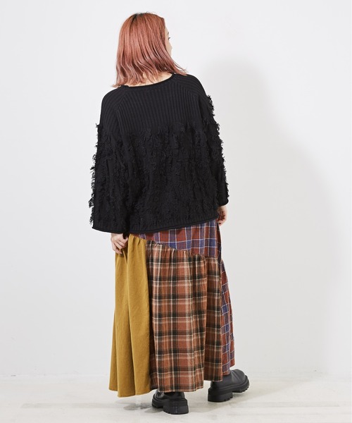 CUBE SUGAR(キューブシュガー)の「チェック×OE天竺パウダー加工ティアードスカート(スカート・レディース・カーキ/ネイビー/キャメル・M)」の16枚目の写真