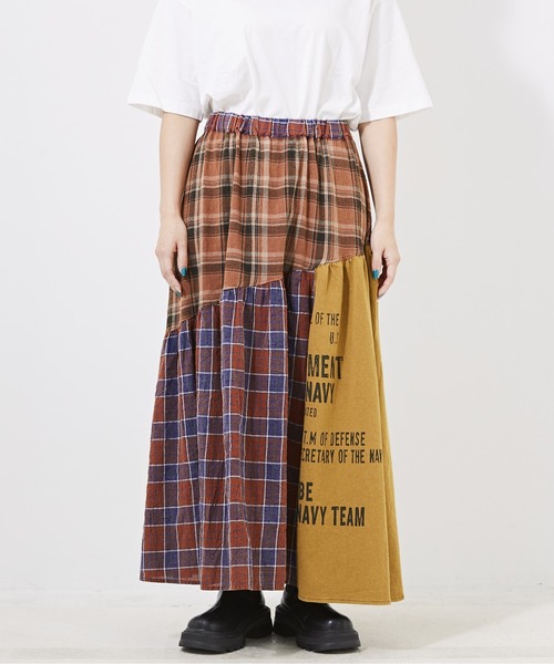 CUBE SUGAR(キューブシュガー)の「チェック×OE天竺パウダー加工ティアードスカート(スカート・レディース・カーキ/ネイビー/キャメル・M)」の17枚目の写真