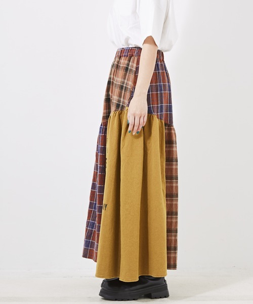 CUBE SUGAR(キューブシュガー)の「チェック×OE天竺パウダー加工ティアードスカート(スカート・レディース・カーキ/ネイビー/キャメル・M)」の18枚目の写真