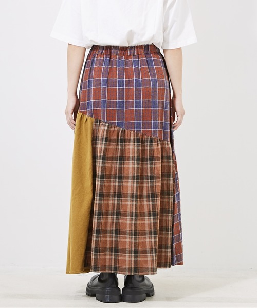 CUBE SUGAR(キューブシュガー)の「チェック×OE天竺パウダー加工ティアードスカート(スカート・レディース・カーキ/ネイビー/キャメル・M)」の20枚目の写真