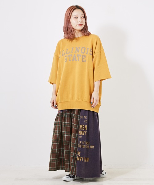 CUBE SUGAR(キューブシュガー)の「チェック×OE天竺パウダー加工ティアードスカート(スカート・レディース・カーキ/ネイビー/キャメル・M)」の9枚目の写真