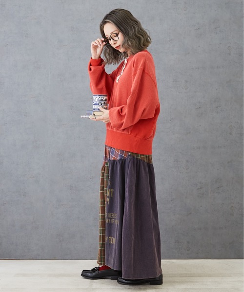 CUBE SUGAR(キューブシュガー)の「チェック×OE天竺パウダー加工ティアードスカート(スカート・レディース・カーキ/ネイビー/キャメル・M)」の11枚目の写真