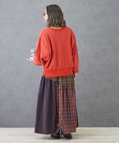 CUBE SUGAR(キューブシュガー)の「チェック×OE天竺パウダー加工ティアードスカート(スカート・レディース・カーキ/ネイビー/キャメル・M)」の12枚目の写真