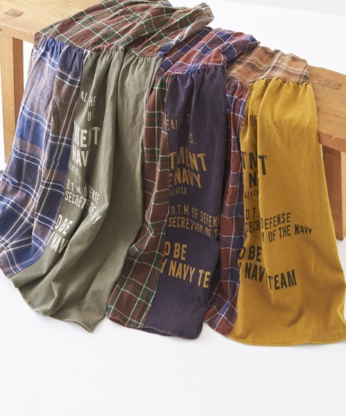 CUBE SUGAR(キューブシュガー)の「チェック×OE天竺パウダー加工ティアードスカート(スカート・レディース・カーキ/ネイビー/キャメル・M)」の22枚目の写真