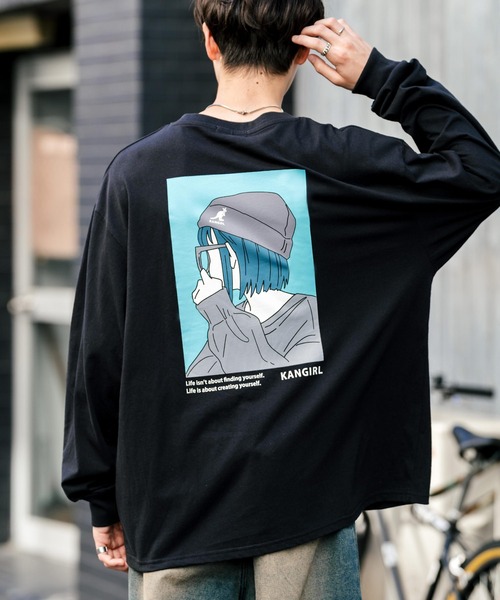 KANGOL(カンゴール)の「【KANGOL/カンゴール】別注コラボオーバーサイズカンガールプリント長袖Tシャツ / ロンT(Tシャツ/カットソー・メンズ・ブルー系/ブルー/ブラック/ブラック系/ホワイト系/ブルーグリーン/グリーン系/ピンク系/ピンク/ホワイト・XL/L/M)」の3枚目の写真