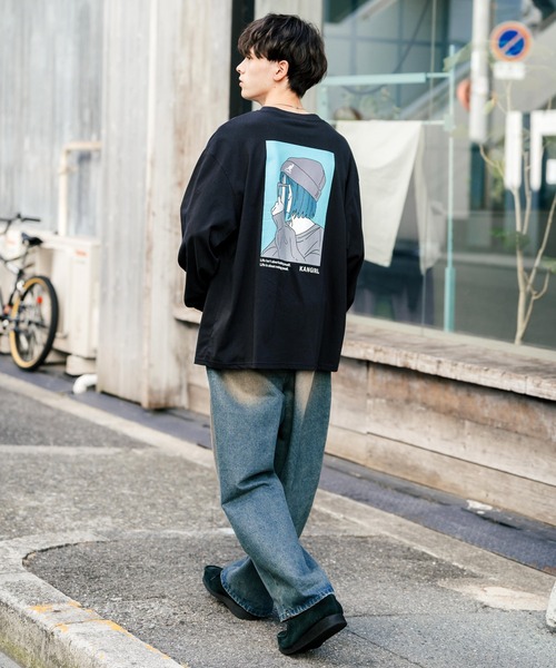 [カンゴール] 長袖Tシャツ M L XL 4色展開 モックネック フェイクレイヤード ロゴ 刺繍 ワンポイント ロンT ブランド カンゴール] 長袖Tシャツ M L XL 4色展開 モックネック フェイクレイヤード ロゴ 刺繍 ワンポイント ロンT ブランド KANGOL（ カンゴール）の「【KANGOL/カンゴール】別注コラボオーバーサイズカンガールプリント長袖Tシャツ / ロンT（Tシャツ/カットソー）」 - WEAR