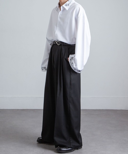 ワイドスラックス フレア SERACE スラックス 「SERACE」Wide drape pin tuck flare slacks