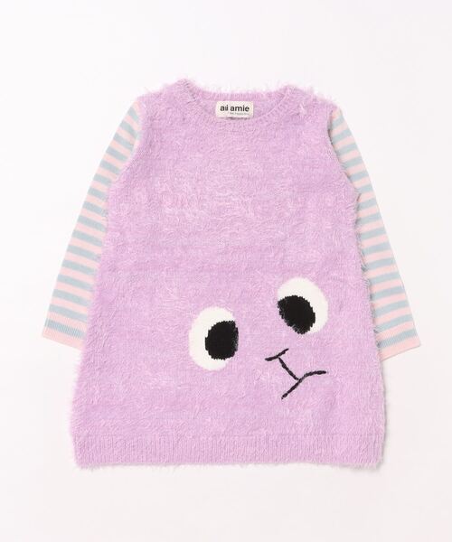 ami amie(アミアミ)の「アニマルフェイスワンピース(ワンピース・キッズ・パープル/ベージュ・130cm/115cm/85cm/100cm)」の4枚目の写真