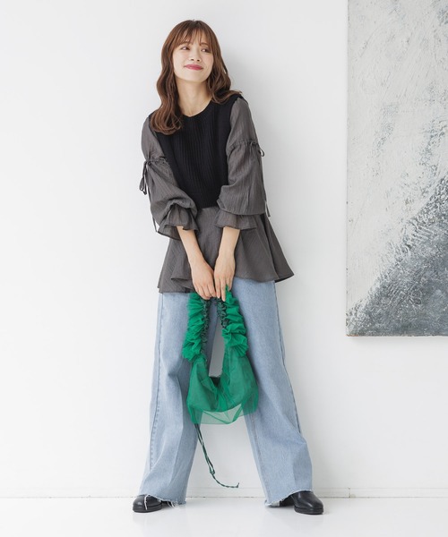 mysty woman（ミスティウーマン）の「ベストドッキングブラウス　152989（シャツ/ブラウス・レディース・ブラック/ベージュ・FREE）」の14枚目の写真