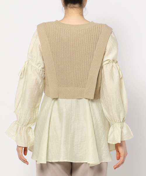 mysty woman（ミスティウーマン）の「ベストドッキングブラウス　152989（シャツ/ブラウス・レディース・ブラック/ベージュ・FREE）」の5枚目の写真