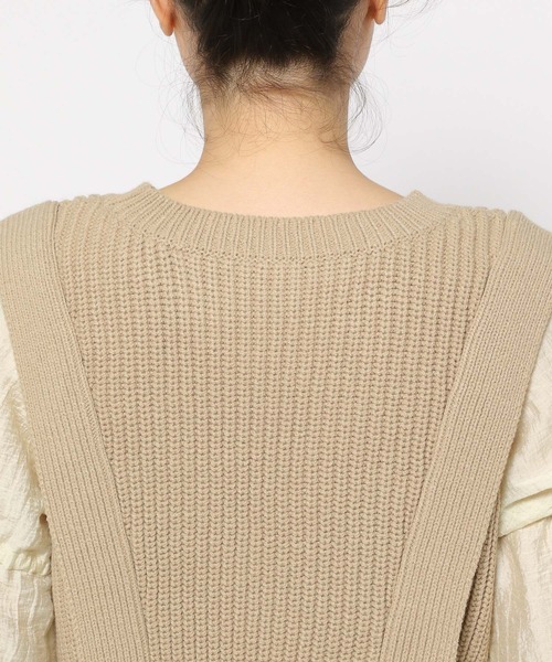 mysty woman（ミスティウーマン）の「ベストドッキングブラウス　152989（シャツ/ブラウス・レディース・ブラック/ベージュ・FREE）」の6枚目の写真