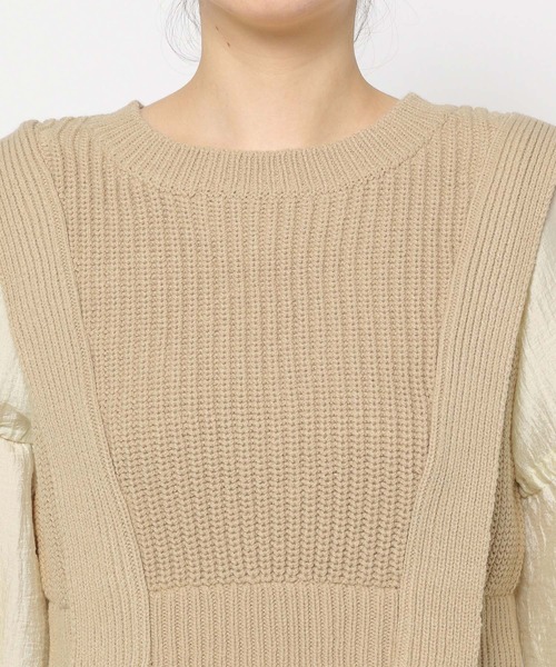 mysty woman（ミスティウーマン）の「ベストドッキングブラウス　152989（シャツ/ブラウス・レディース・ブラック/ベージュ・FREE）」の7枚目の写真