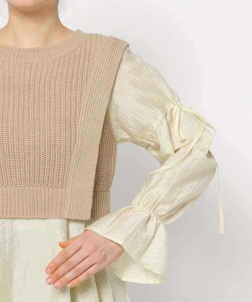 mysty woman（ミスティウーマン）の「ベストドッキングブラウス　152989（シャツ/ブラウス・レディース・ブラック/ベージュ・FREE）」の8枚目の写真