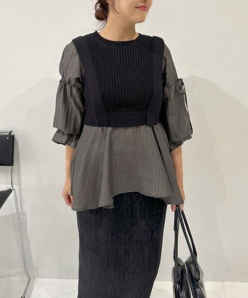 mysty woman（ミスティウーマン）の「ベストドッキングブラウス　152989（シャツ/ブラウス・レディース・ブラック/ベージュ・FREE）」の17枚目の写真