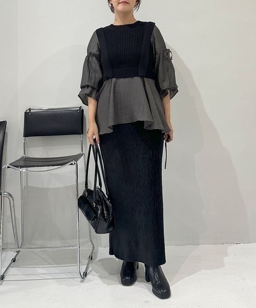 mysty woman（ミスティウーマン）の「ベストドッキングブラウス　152989（シャツ/ブラウス・レディース・ブラック/ベージュ・FREE）」の18枚目の写真