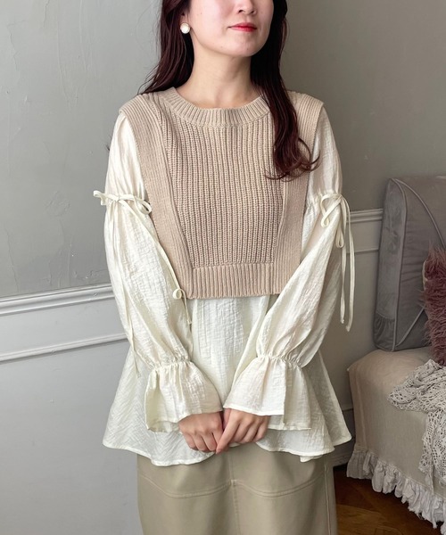 mysty woman（ミスティウーマン）の「ベストドッキングブラウス　152989（シャツ/ブラウス・レディース・ブラック/ベージュ・FREE）」の19枚目の写真